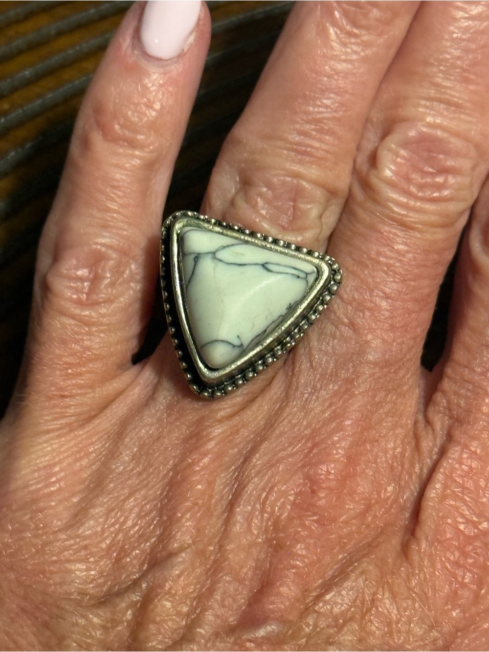 Sterling-Style White Howlite Triangle Statement Ring